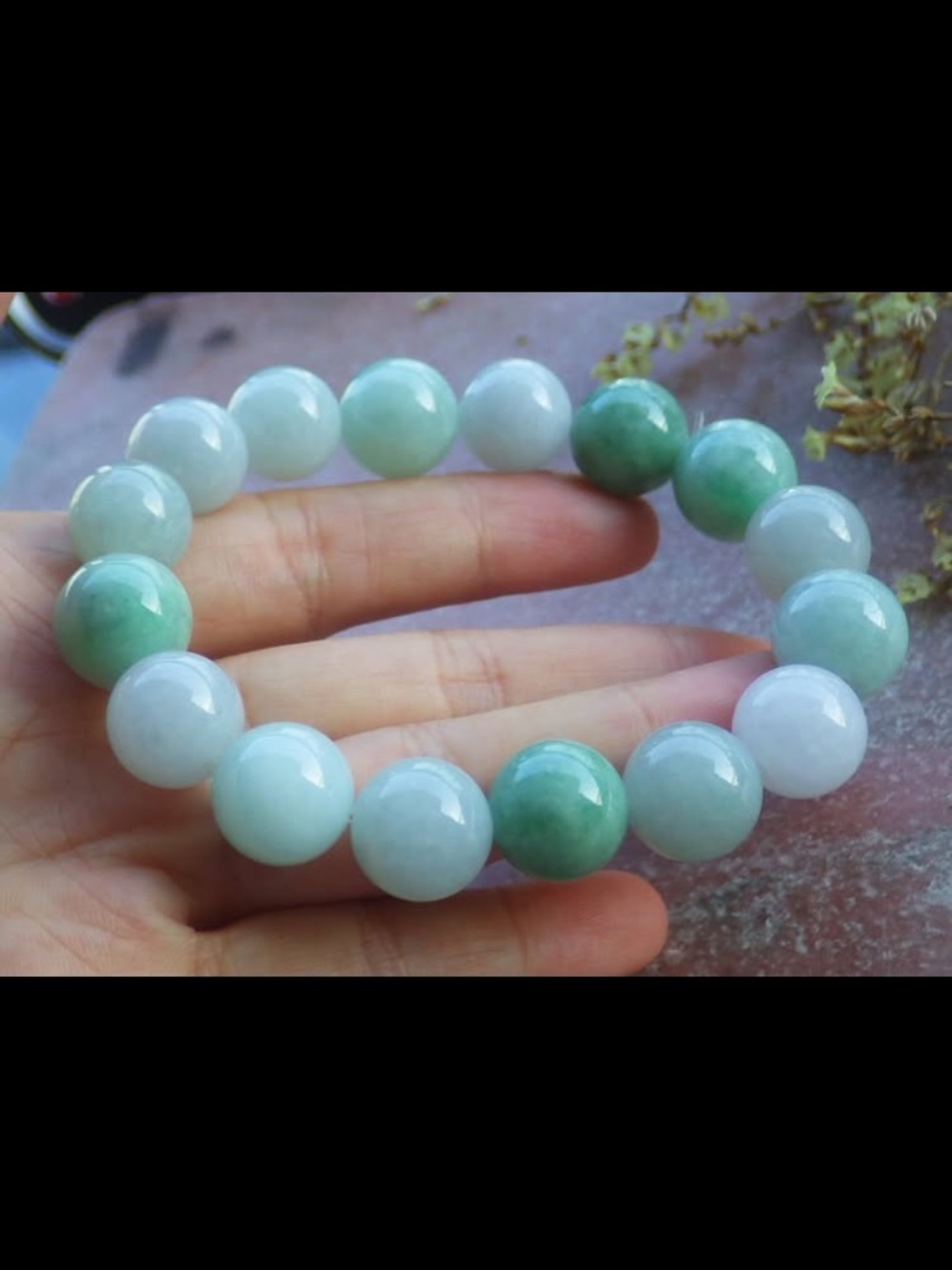 Elegant green white certificate jadeite Jade 13mm beads bracelet 7inches wealth